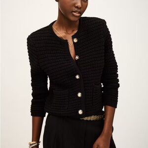 ba&sh Textured Black Cardigan with Gold Accent